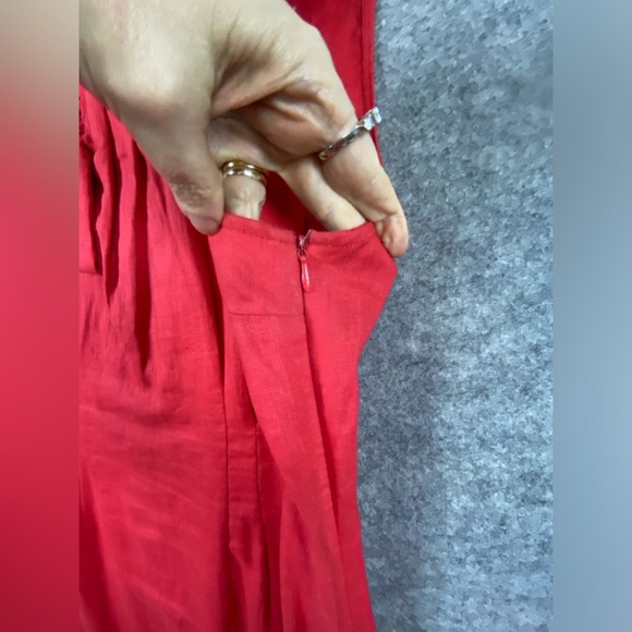 Adrienne Vittadini 100% Linen Shift Dress Size 12 Red Bow Detail Sleeveless‎ - Picture 6 of 13